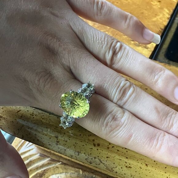 Genuine Golden Quartz Sterling Silver Cocktail Ring Size 10 - Picture 4 of 9